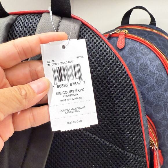 Coach Court Backpack In Signature Canvas CZ176 Denim/Bold Red - Picture 5 of 8